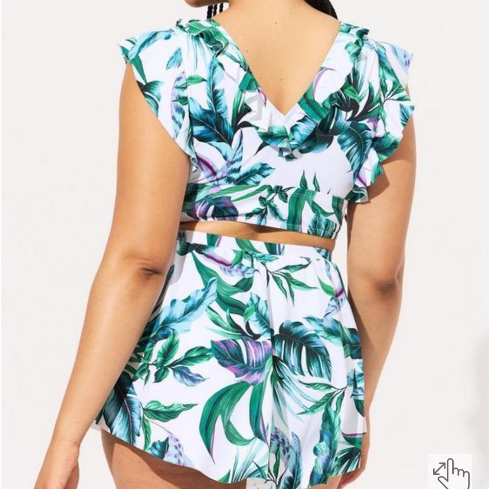 TORRID High-Rise High-Low Swim set Cropped Top & Skirt Brief Susie Tropical Zs 2 - Picture 2 of 16